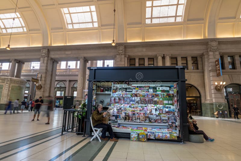 Buenos Aires, Argentina - Feb 11, 2018: Newsstand in Retiro train station - Buenos Aires, Argentina. Buenos Aires, Argentina - Feb 11, 2018: Newsstand in Retiro train station - Buenos Aires, Argentina