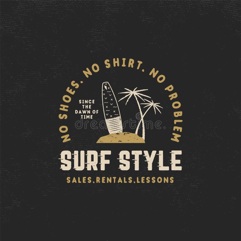 Kipiel rocznika stylowa etykietka Lato surfingu stylu emblemat z surfboard, tropikalnymi palmami i typografia elementami, Use dla royalty ilustracja Kipiel rocznika stylowa etykietka Lato surfingu stylu emblemat z surfboard, tropikalnymi palmami i typografia elementami, Use dla royalty ilustracja