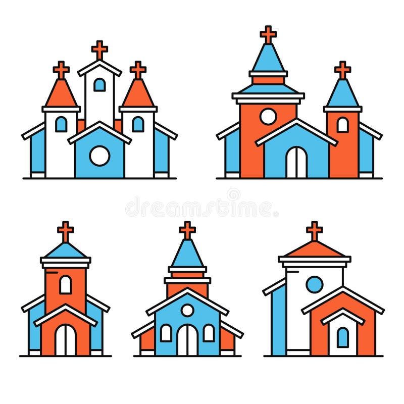Kirchenbau-Symbole im weißen Hintergrund. Vektor