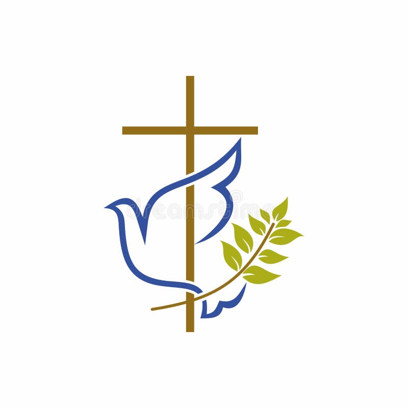 Kirchenlogo Christliche Symbole Kreuz, Taube und Ölzweig