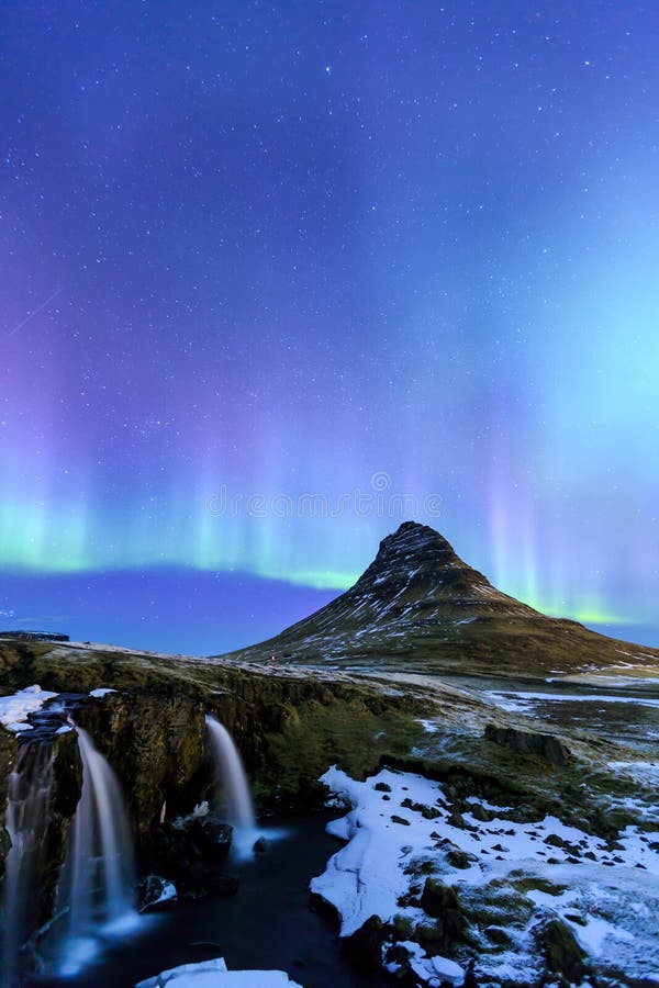 Kirkjufell And Aurora In Iceland Stock Image Image Of Kirkjufell Snow
