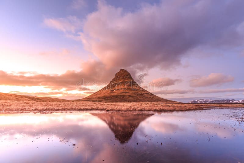 Kirkjufell At Sunrise In Iceland Beautiful Landscape And Sunrise Stock