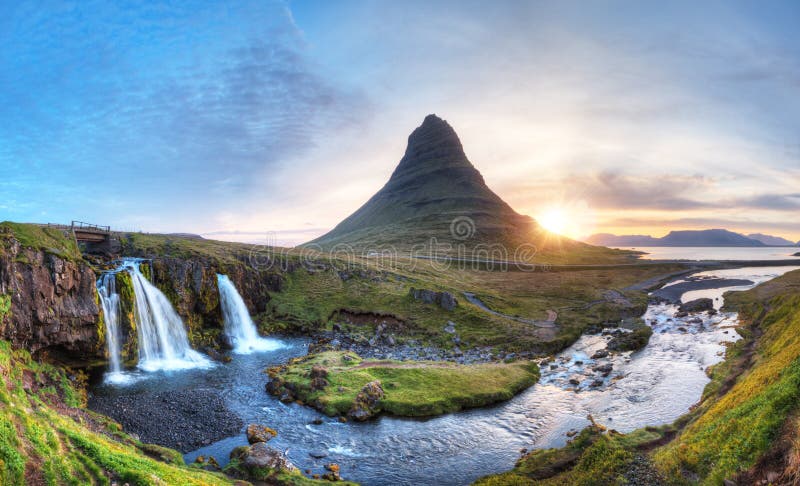 Kirkjufell mountain with waterfalls, Iceland stock image Kirkjufell mountain with waterfalls, Iceland stock image