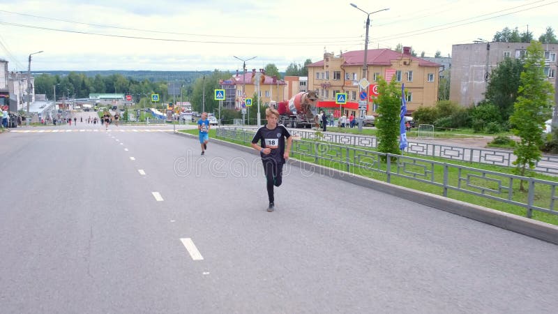 Kirov, Russia, 17-08-2019: Children`s teen running competitions in city.