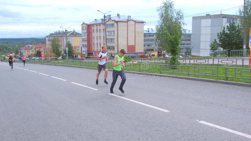 Kirov, Russia, 17-08-2019: Children`s teen running competitions in city.