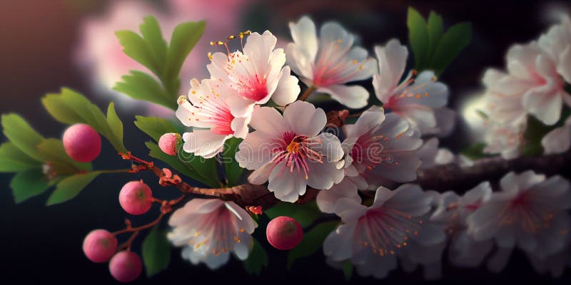 Kirschblüte oder Sakurenblume auf der Natur Hintergrund Makro-Nahaufnahme. ai generativ stock abbildung
