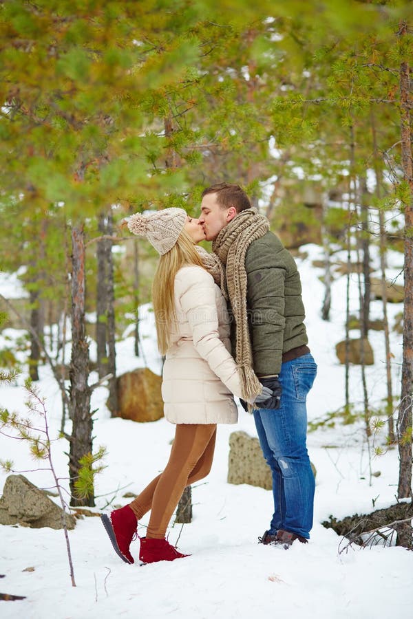 Kiss In Winter Forest Stock Image Image Of Kissing Couple 60095323