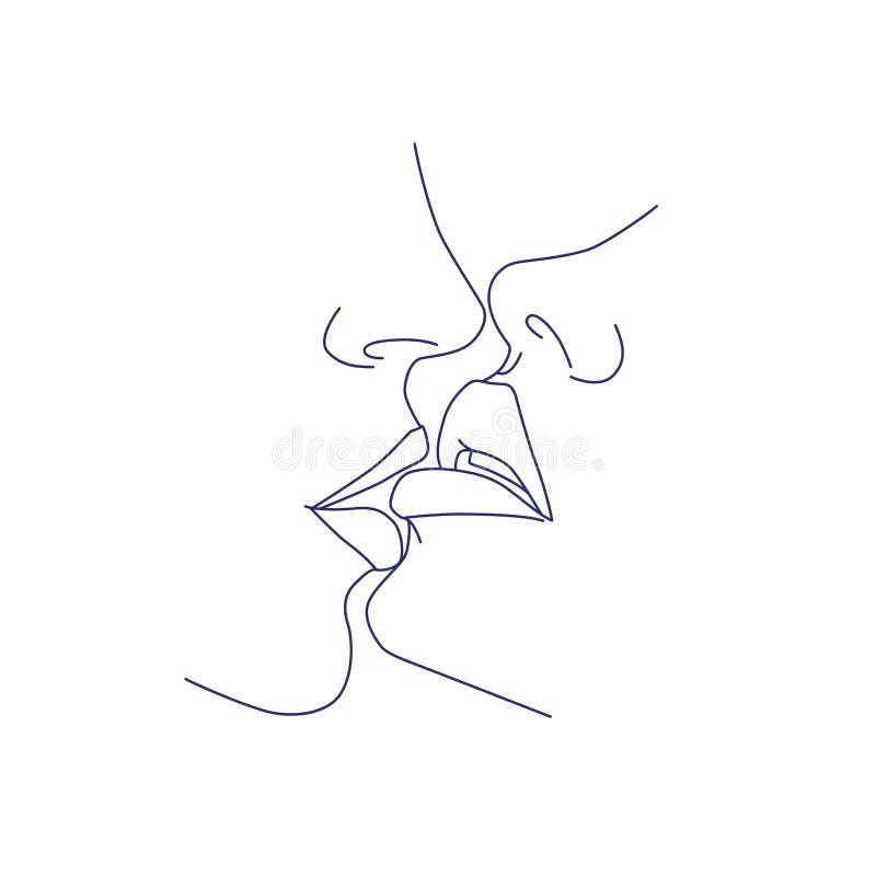 Abstract couple kisses line art, romantic poster, couple one line