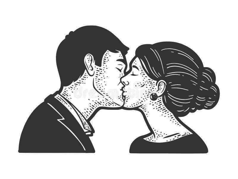 line art drawing cute couple kiss romantic. Stock Vector