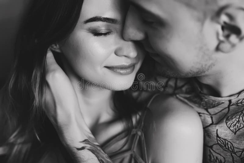 Kiss, Love, Romantic Dating Concept. Profile Portrait of Young