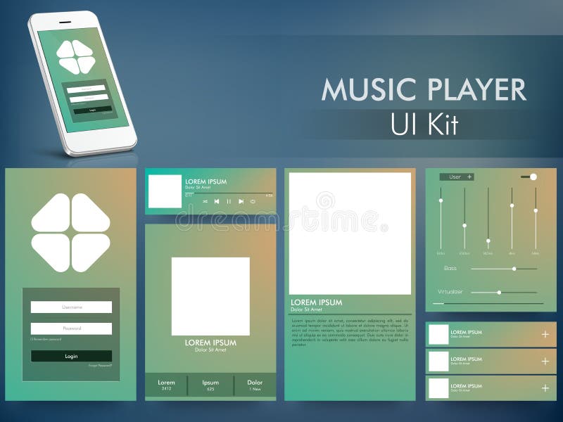 Kit d'interface utilisateurs de lecteur de musique avec Smartphone illustration de vecteur Kit d'interface utilisateurs de lecteur de musique avec Smartphone illustration de vecteur