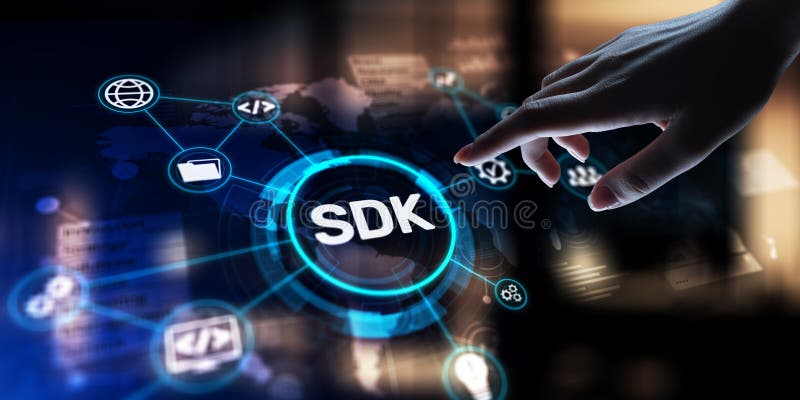 Kit de desarrollo de software SDK Habilitación de la proyección de desarrollo de aplicaciones en una pantalla virtual Concepto de foto de archivo libre de regalías