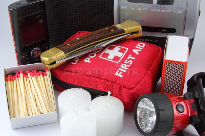 A group of items useful for an emergency kit. A group of items useful for an emergency kit.