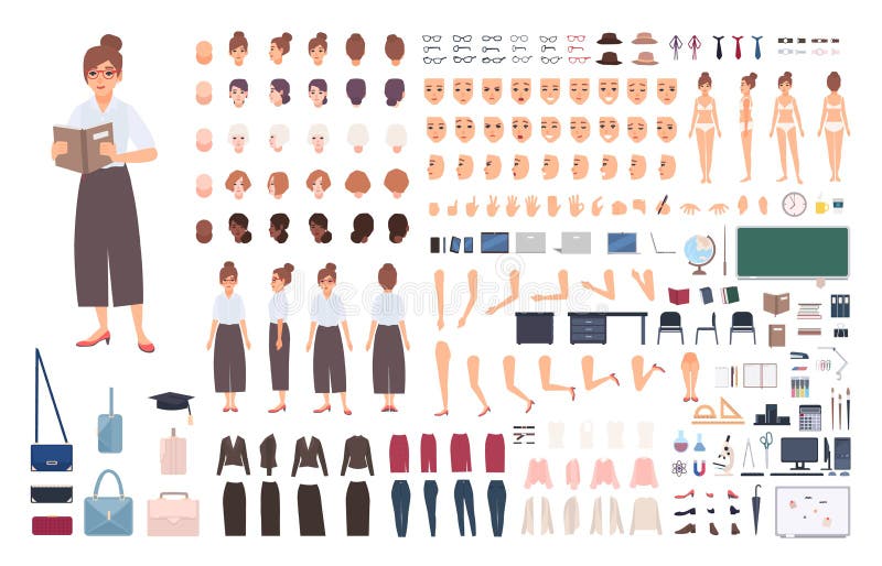 Kit femelle de création de maître d'école ou ensemble de DIY Paquet d'éléments de corps du ` s de femme, postures, gestes, vêteme illustration stock Kit femelle de création de maître d'école ou ensemble de DIY Paquet d'éléments de corps du ` s de femme, postures, gestes, vêteme illustration stock
