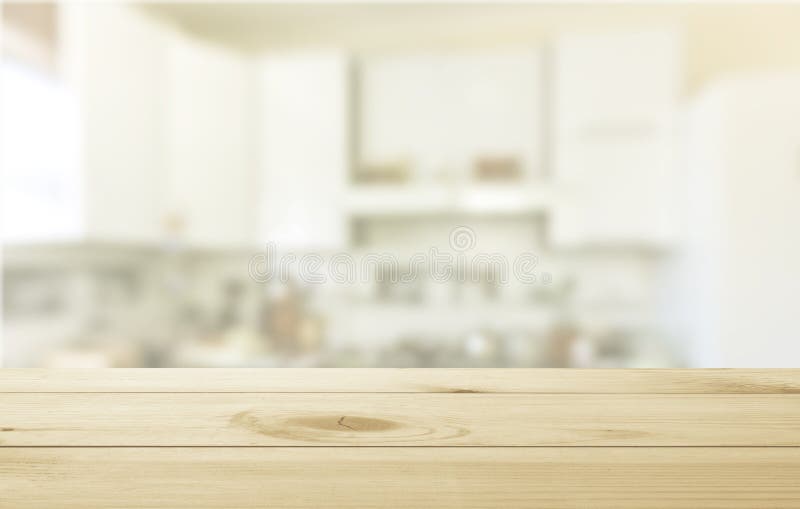 Wooden Table on Defocuced Window with Curtain Background Stock Photo ...