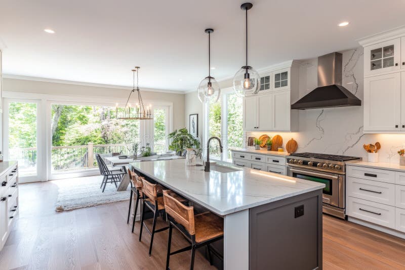 Kitchen Center Island Marble Countertop stock photography