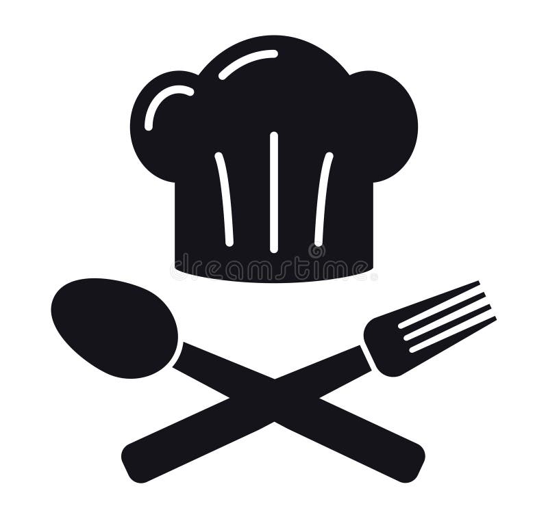 Kitchen Chef Hat Symbol with Fork and Spoon Logo Stock Vector