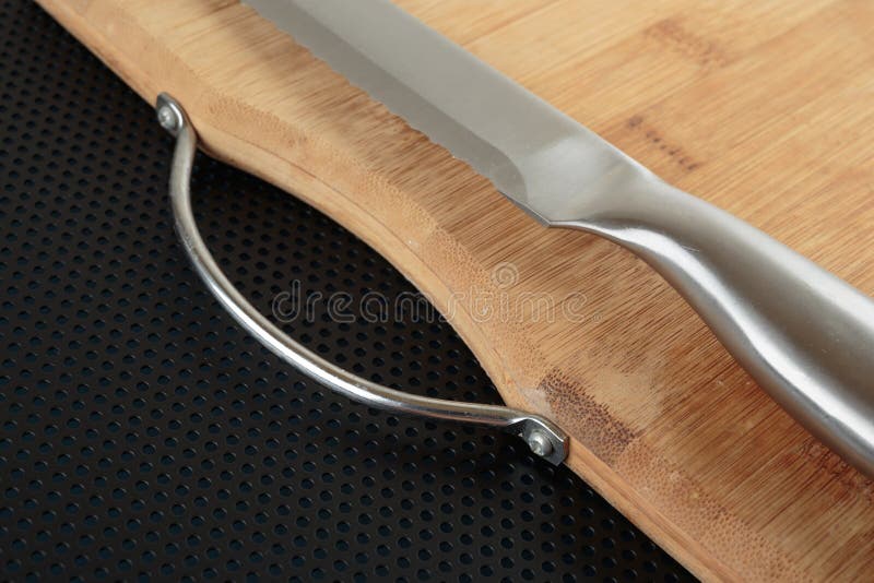 Kitchen Cutting Board and Knife on a Table Stock Photo Image of close