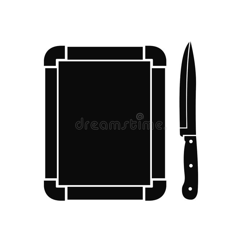 Kitchen Cutting Board and Knife Vector Silhouette Stock Vector