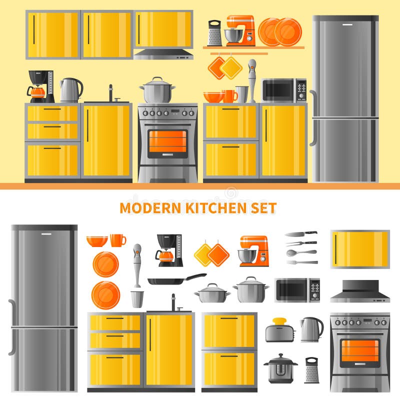 Kitchen Design Concept With Domestic Technique stock illustration Kitchen Design Concept With Domestic Technique stock illustration