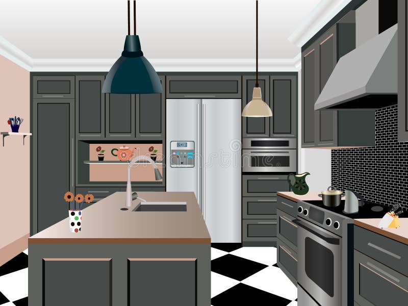 Kitchen design stock vector. Illustration of household - 86399738