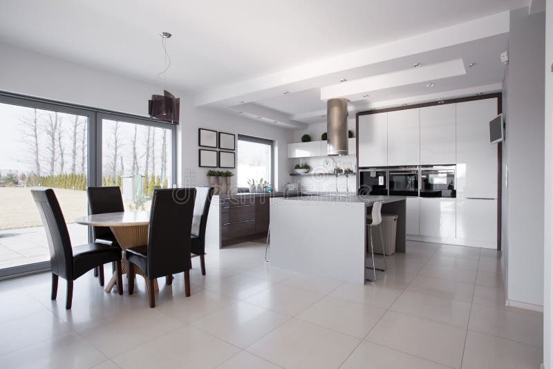 Kitchen with dining hall stock image. Image of empty 54461747