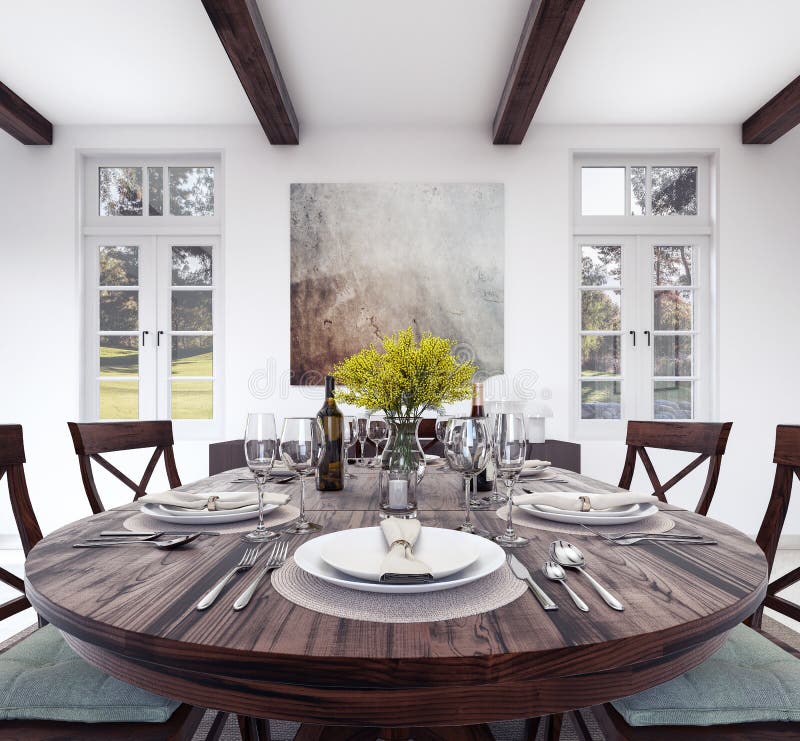 Kitchen dinner table setting vector illustration