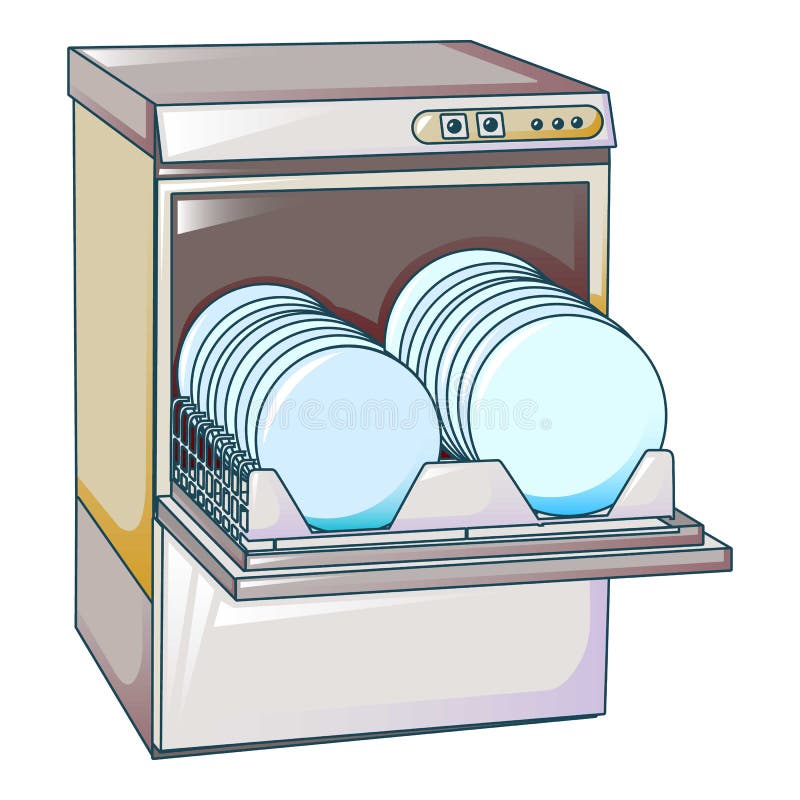 Kitchen dishwasher machine icon, cartoon style. 