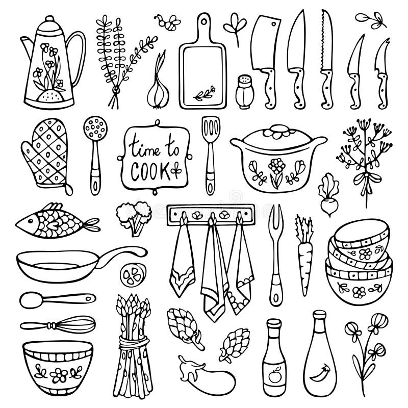 Kitchen doodle set isolated in white background