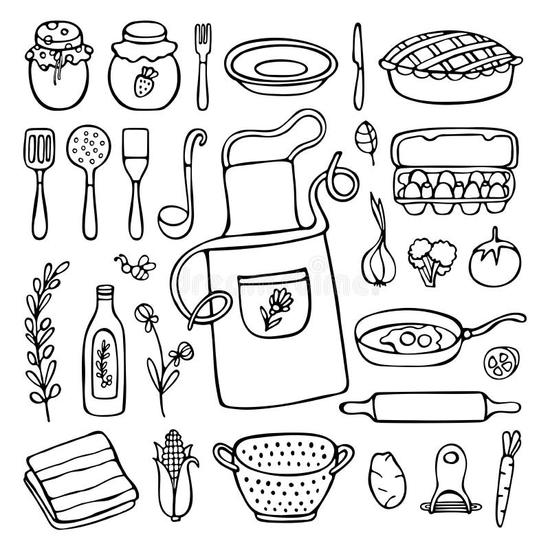 Kitchen doodle set isolated in white background