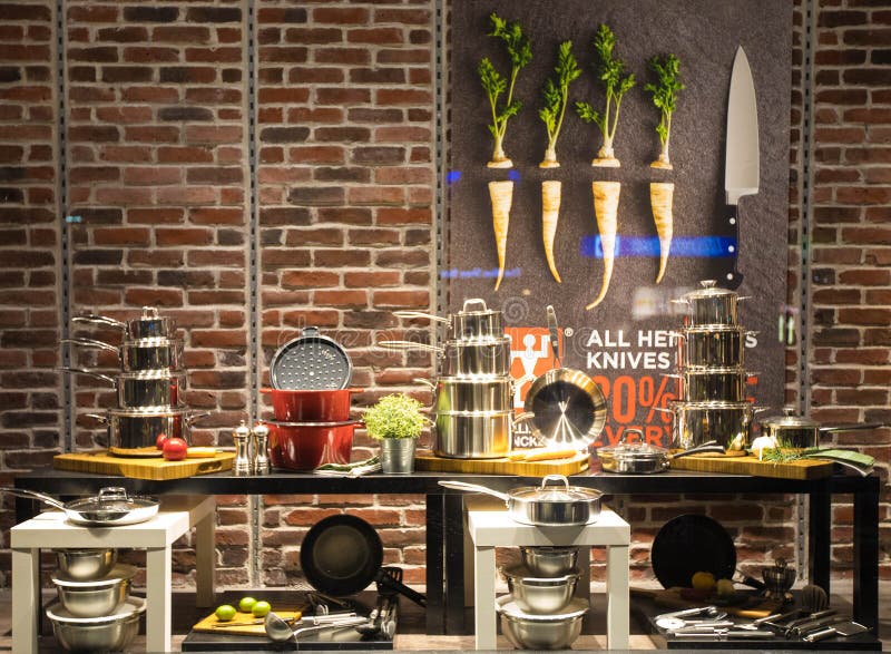 Kitchen utensils and tools displayed in the store.