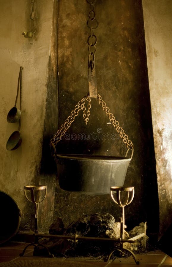 Kitchen Fireplace with a Cauldron. Stock Image Image of rural, europe 15762127