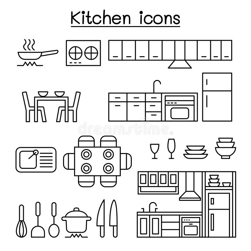 Kitchen icon set in thin line style