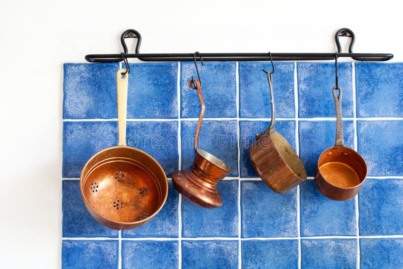 Kitchen Interior, Accessories. Hanging Copper Stock Image Image of