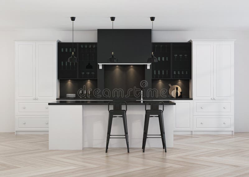 Kitchen Interior Design in Classic Style. Stock Illustration