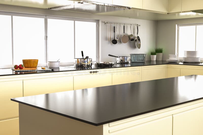 Kitchen Interior with Empty Counter Stock Image Image of