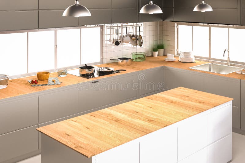 Kitchen Interior with Empty Counter Stock Illustration Illustration