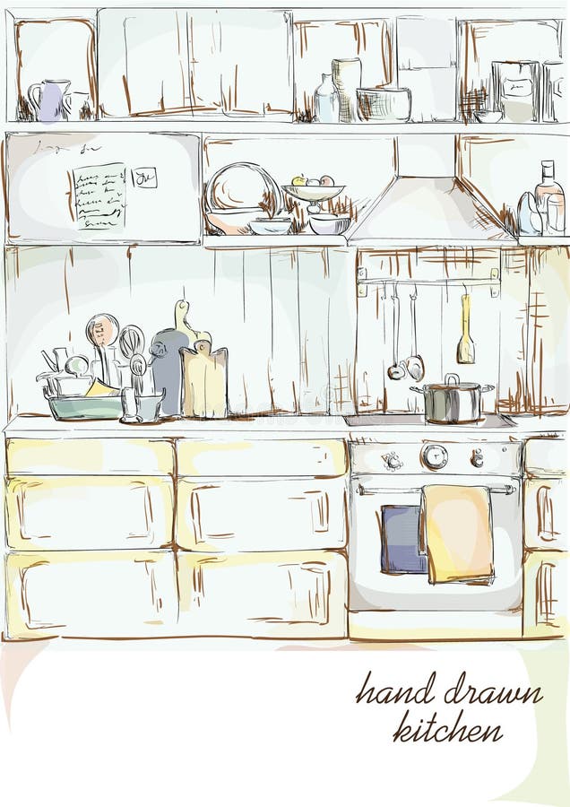 Kitchen Interior Hand Drawn Stock Illustration Illustration of