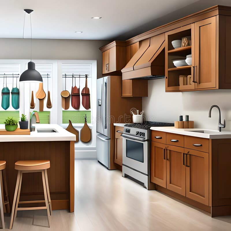 Kitchen Interior at the Modern Luxury Villa Stock Illustration