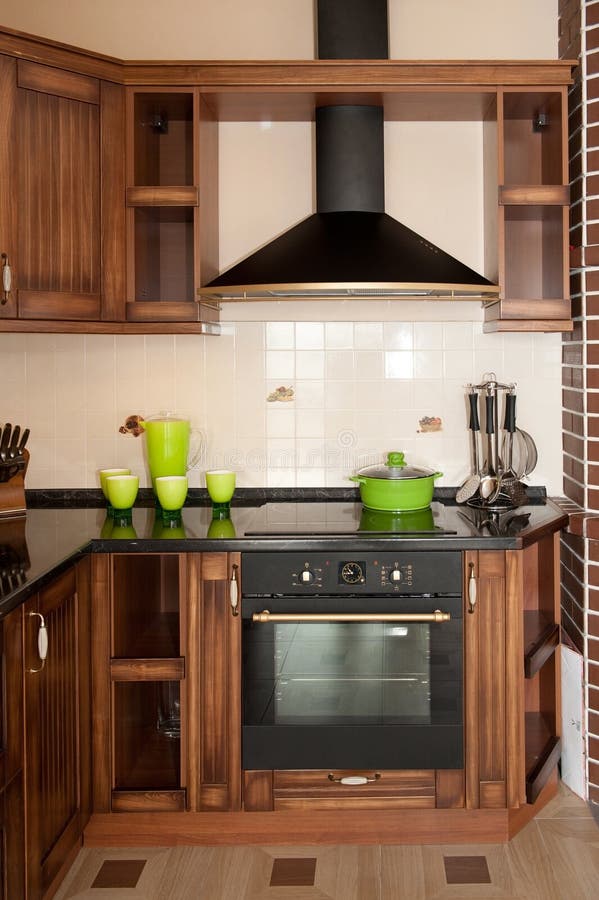 Kitchen Interior. Kitchen Set Made of Wood. Stock Photo Image of