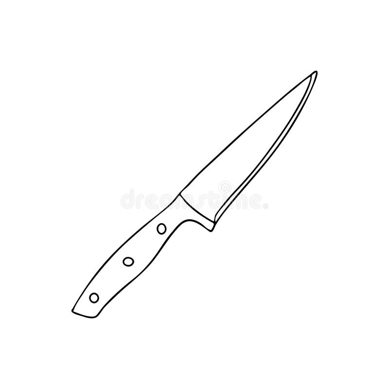Kitchen Knife Drawn in the Style of Doodle.Black and White Image