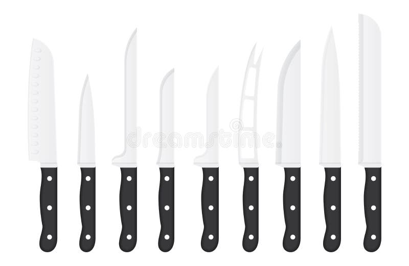 Kitchen Knife Set with Signature Names. Vector Knives. Stock Vector Illustration of santoku