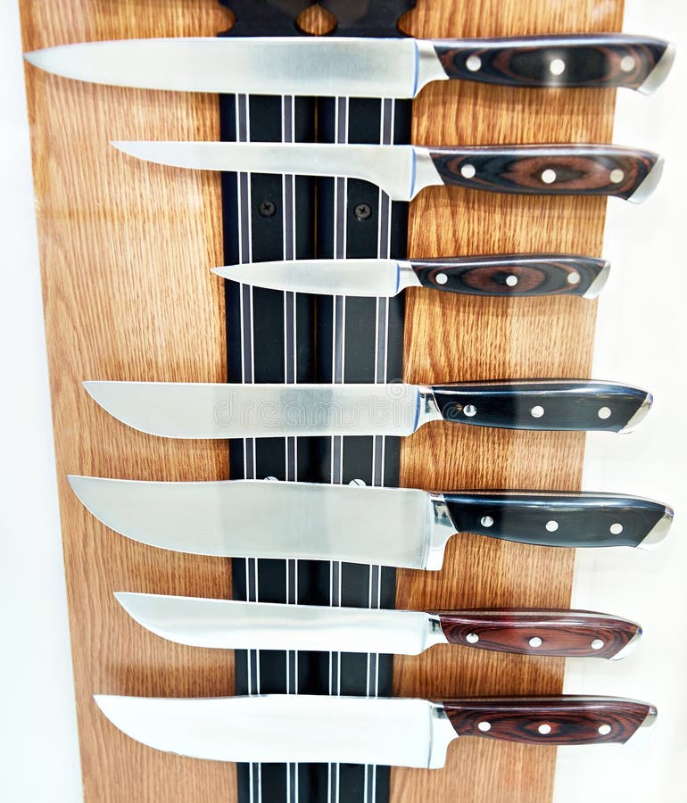 Kitchen Knives on Board in Store Stock Image Image of