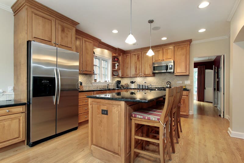 Luxury Wood Kitchen with Granite Countertop. Stock Image - Image of ...