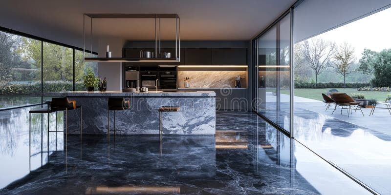 Kitchen with Marble Counter Top royalty free stock photos