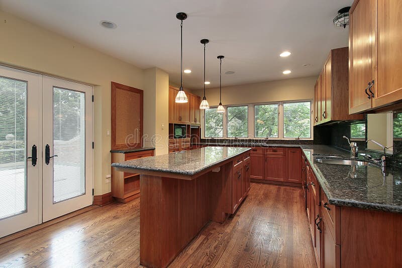 Kitchen with Marble Top Island Stock Photo Image of kitchen, fixtures
