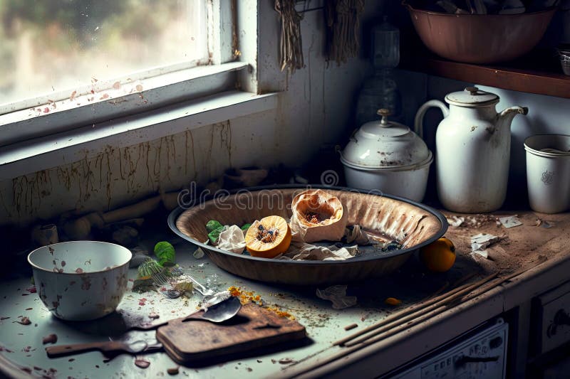 Pile of unwashed, dirty dishes in the sink. Mess in the kitchen. Dirty  kitchenware, plates and mugs. Chaos at home. Laziness. Cluttered apartment.  Messy cutlery and dishware. 15183924 Stock Photo at Vecteezy
