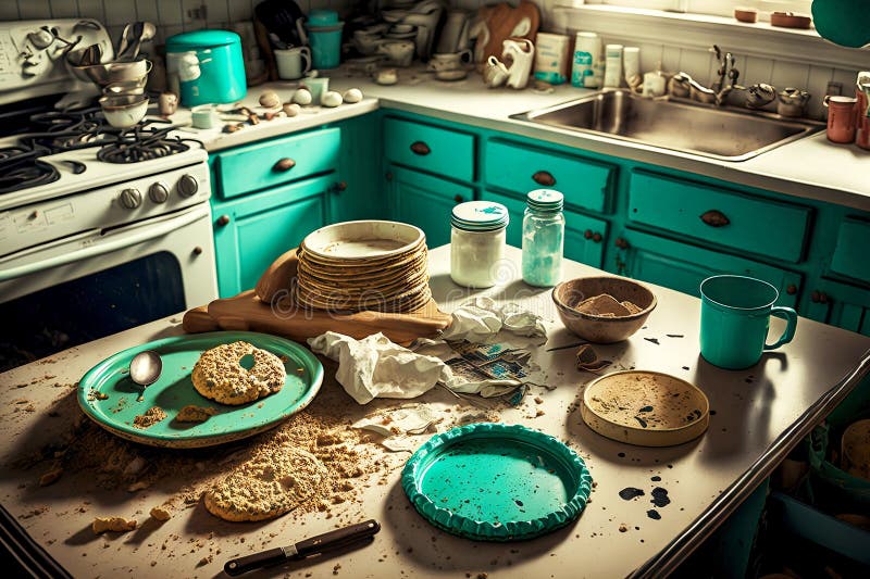 Pile of unwashed, dirty dishes in the sink. Mess in the kitchen. Dirty  kitchenware, plates and mugs. Chaos at home. Laziness. Cluttered apartment.  Messy cutlery and dishware. 15183924 Stock Photo at Vecteezy