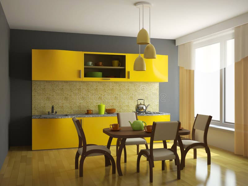 Kitchen with orange walls stock photo. Image of interior - 12656136