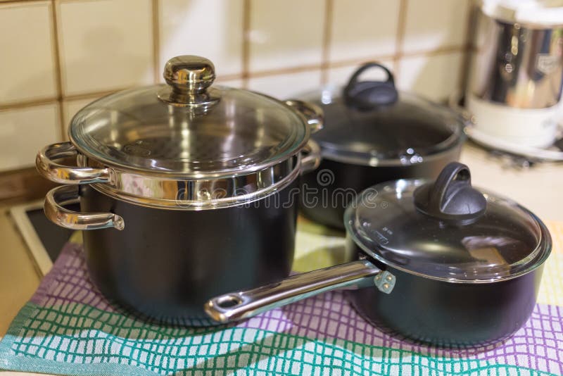 Kitchen pans stock photo. Image of dish, clean, cover 63154232